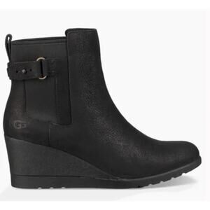 UGG Indra Black Leather Waterproof Wedge Chelsea Boots Shoes‎ 1017423 Womens 8.5